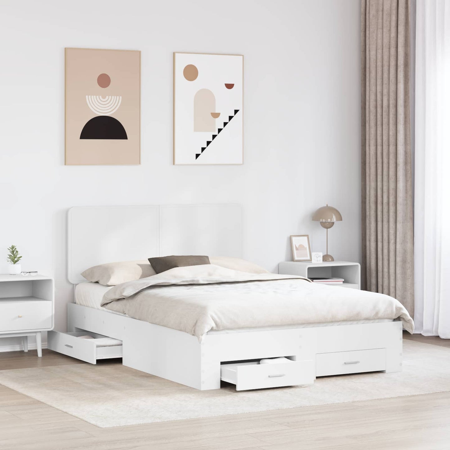 vidaXL Bed Frame with Drawer White 160 x 200 cm Engineered Wood 3