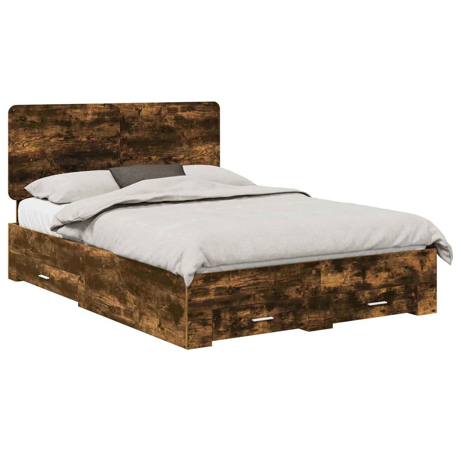vidaXL Bed Frame with Drawer Smoked Oak 150 x 200 cm Engineered Wood 2