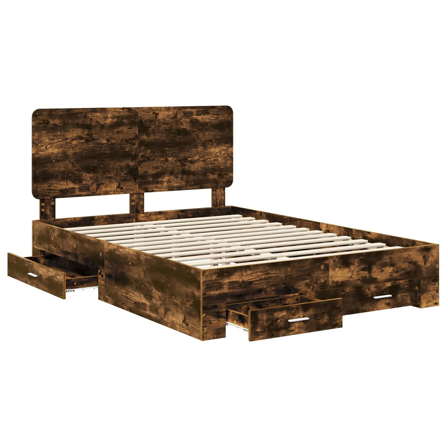vidaXL Bed Frame with Drawer Smoked Oak 150 x 200 cm Engineered Wood 5