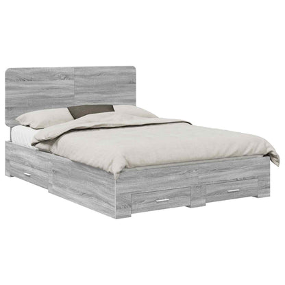 vidaXL Bed Frame with Drawer Grey Sonoma 150 x 200 cm Engineered Wood 2