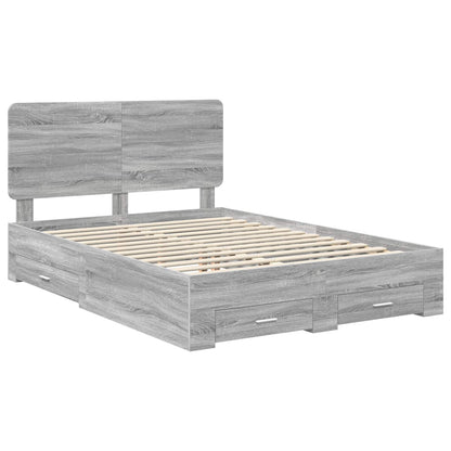 vidaXL Bed Frame with Drawer Grey Sonoma 150 x 200 cm Engineered Wood 4