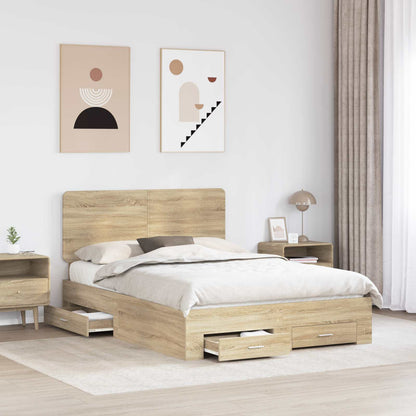 vidaXL Bed Frame with Drawer Sonoma Oak 140 x 190 cm Engineered Wood 3