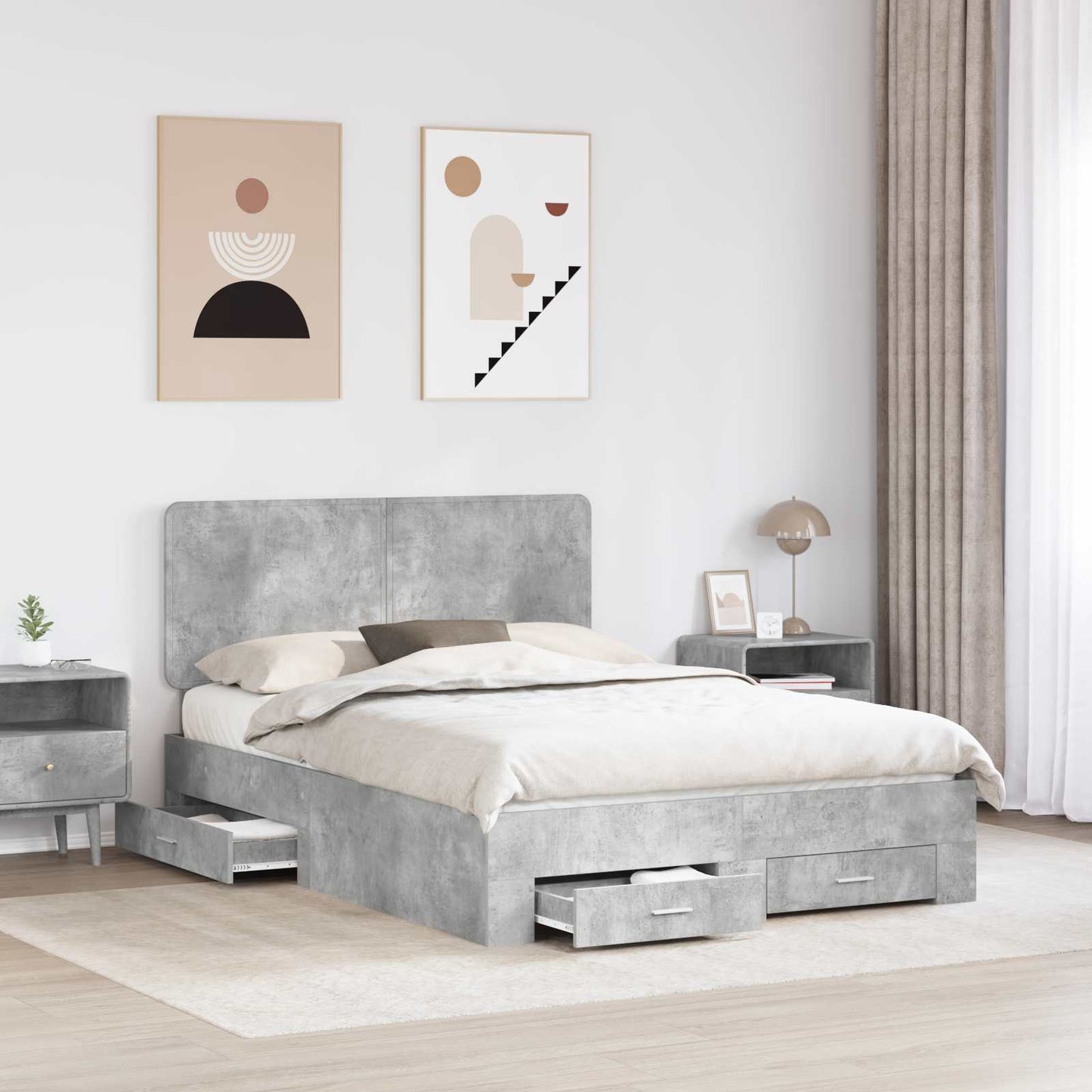 vidaXL Bed Frame Concrete Grey 140 x 190 cm Engineered Wood 3