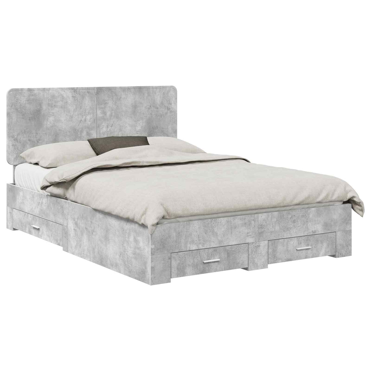 Bed Frame with Drawer 140 x 190 cm Engineered Wood Length 190 cm Width 140 cm Concrete grey