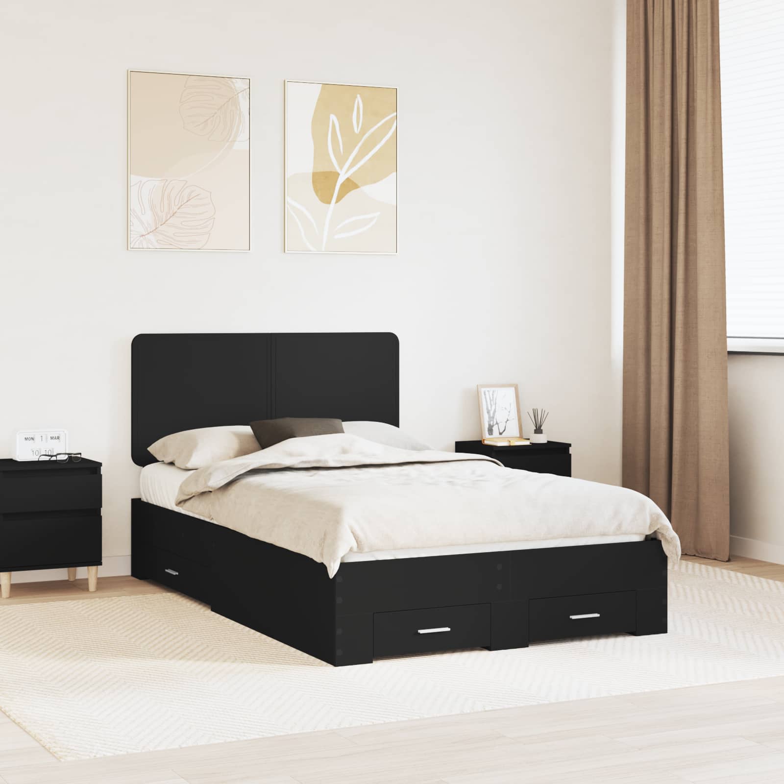 vidaXL Bed Frame with Drawer Black 135 x 190 cm Engineered Wood 1
