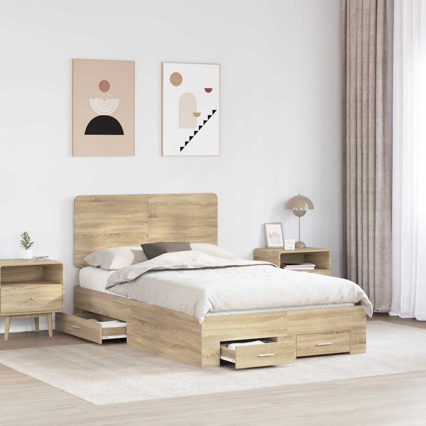 vidaXL Bed Frame with Drawer Sonoma Oak 135 x 190 cm Engineered Wood 3