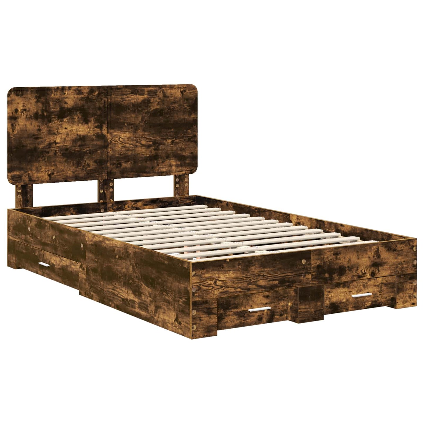 vidaXL Bed Frame with Drawer Smoked Oak 135 x 190 cm Engineered Wood 4