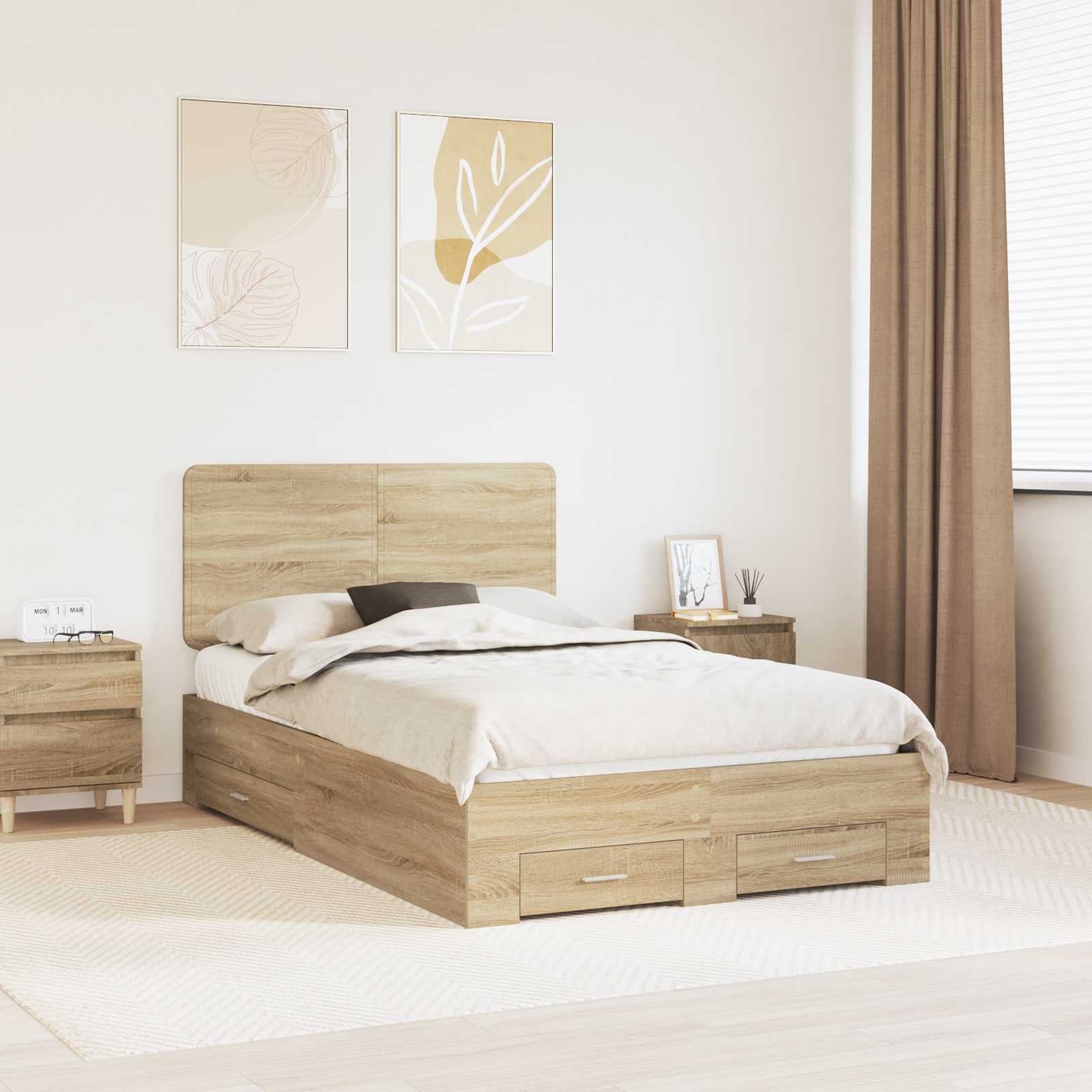 vidaXL Bed Frame with Drawer Sonoma Oak 120 x 200 cm Engineered Wood 1