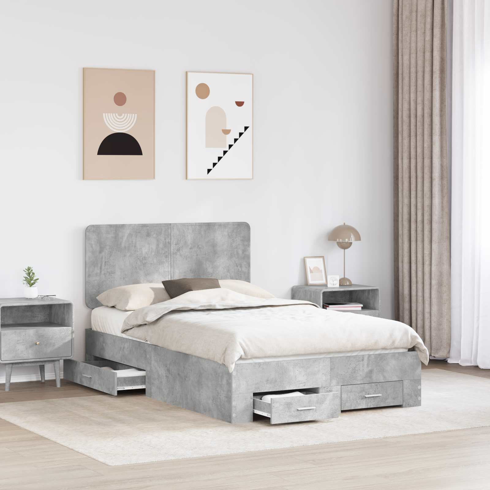 vidaXL Bed Frame Concrete Grey 120 x 200 cm Engineered Wood 3