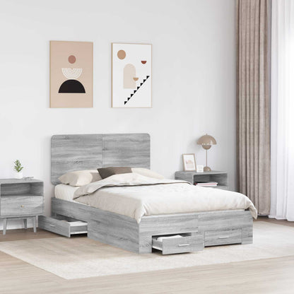 vidaXL Bed Frame with Drawer Grey Sonoma 120 x 190 cm Engineered Wood 3