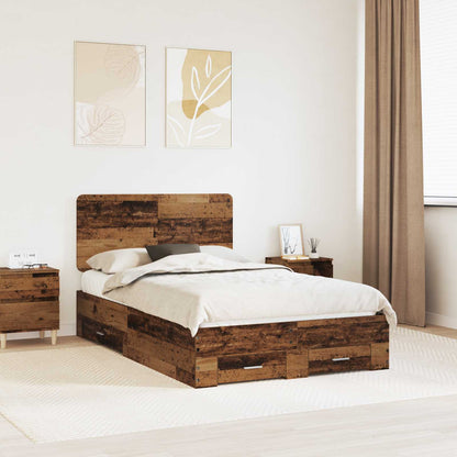 vidaXL Bed Frame with Drawer Old Wood 120 x 190 cm Engineered Wood 1