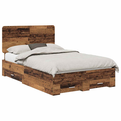 vidaXL Bed Frame with Drawer Old Wood 120 x 190 cm Engineered Wood 2