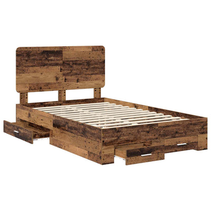 vidaXL Bed Frame with Drawer Old Wood 120 x 190 cm Engineered Wood 5