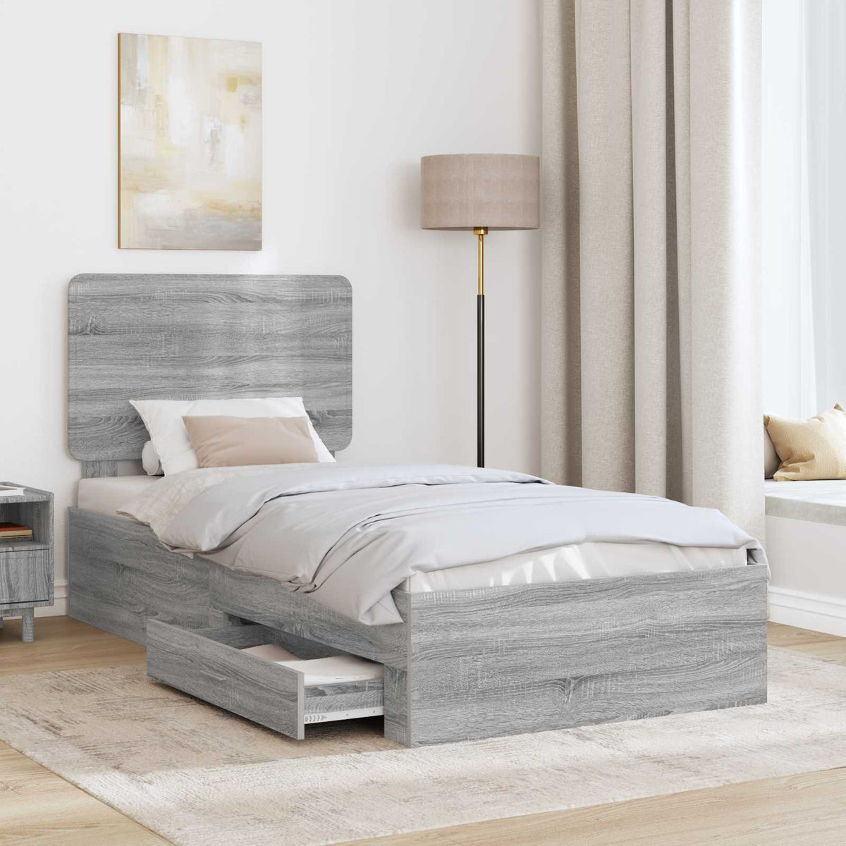 Bed Frame with Drawer Engineered Wood Length 200 cm Grey sonoma 100 cm