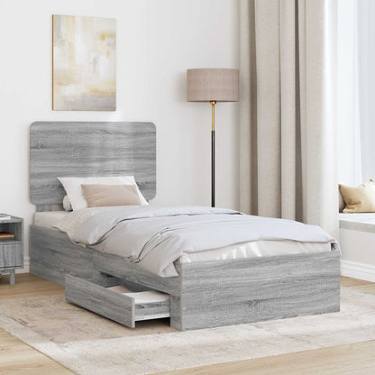 Bed Frame with Drawer Engineered Wood Length 200 cm Grey sonoma 100 cm
