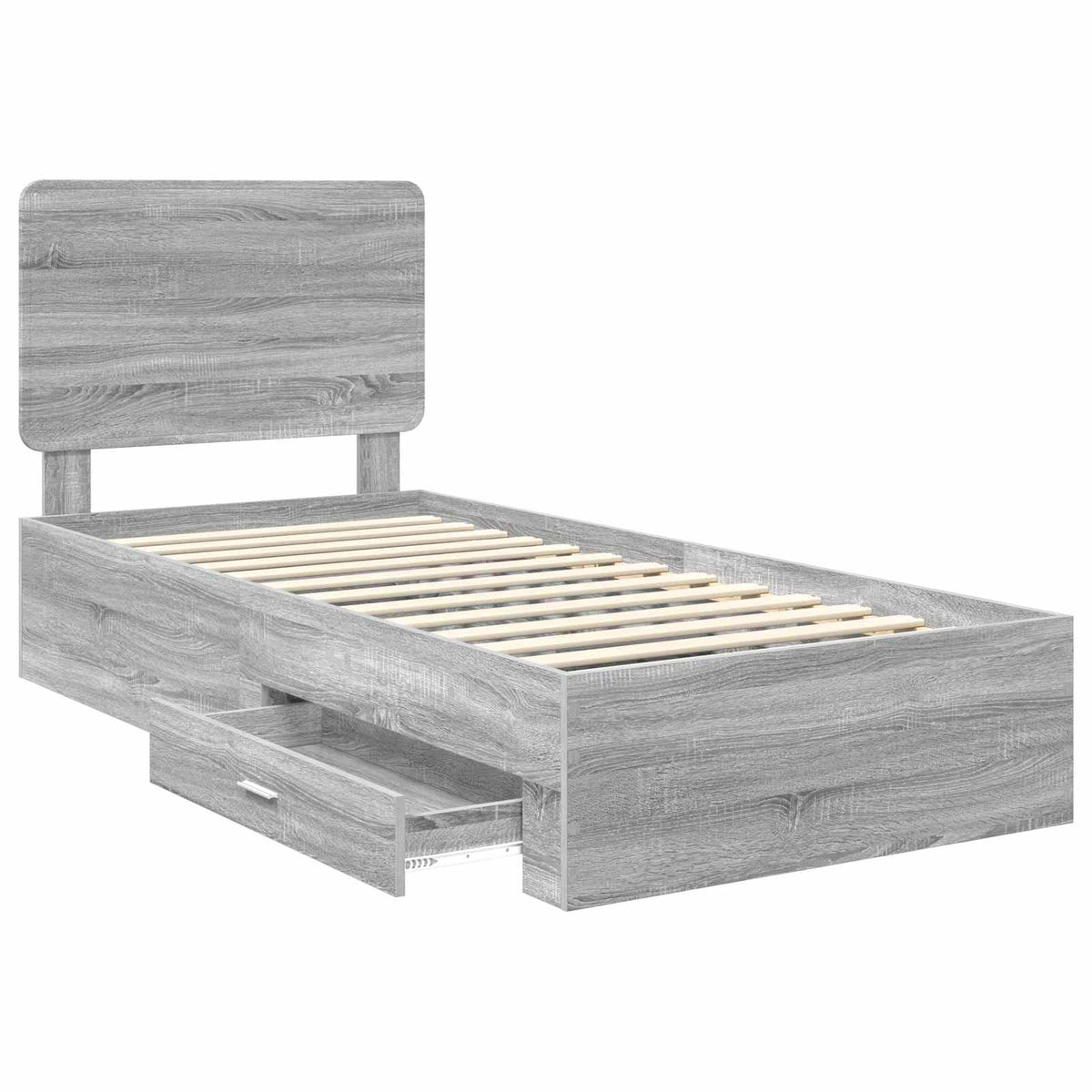 vidaXL Bed Frame with Drawer Grey Sonoma 100 x 200 cm Engineered Wood 5