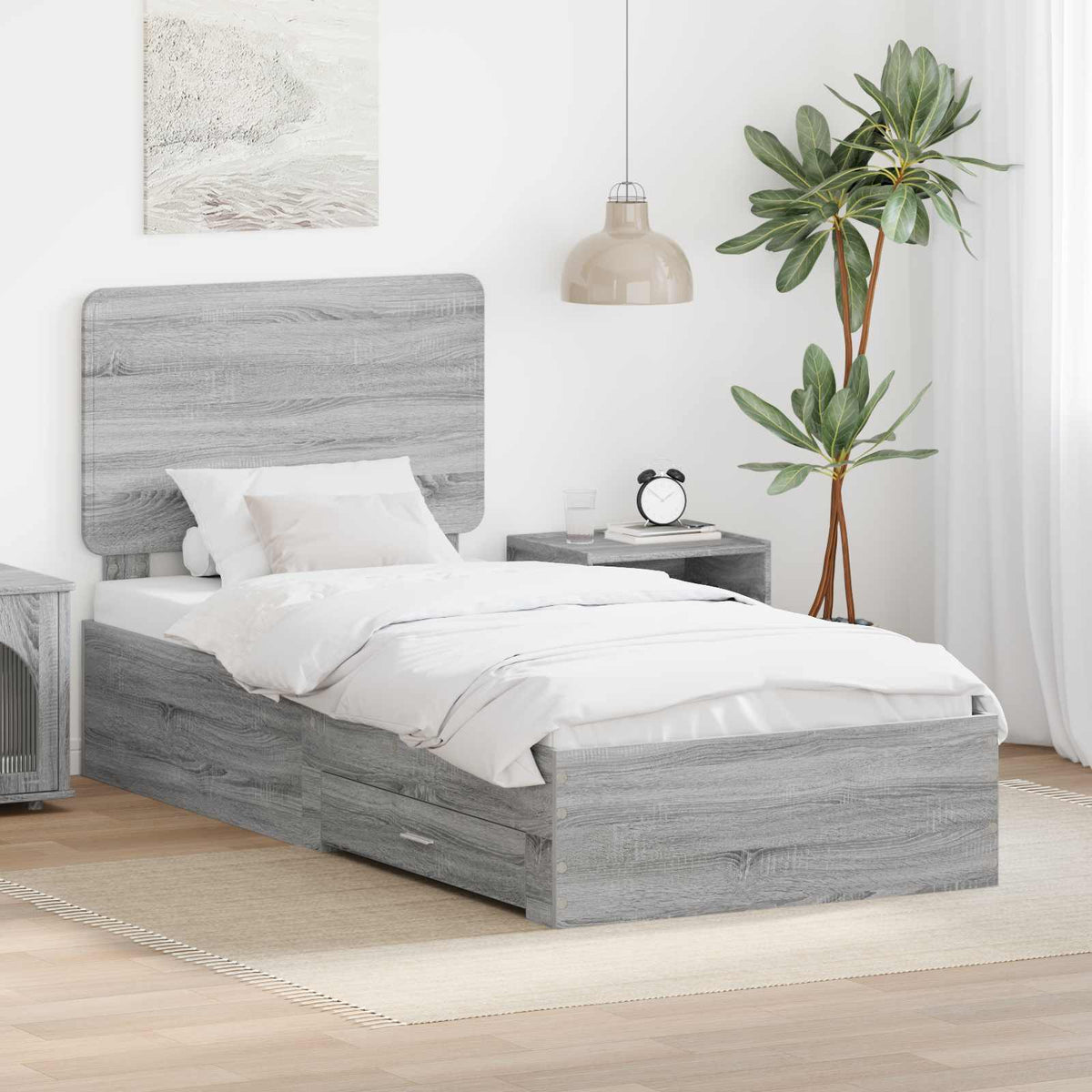 vidaXL Bed Frame with Drawer Engineered Wood Length 200 cm Grey sonoma