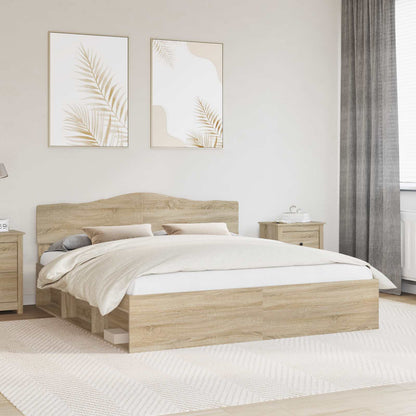 vidaXL Bed Frame with Headboard Sonoma 200 x 200 cm Solid Pine Wood 1