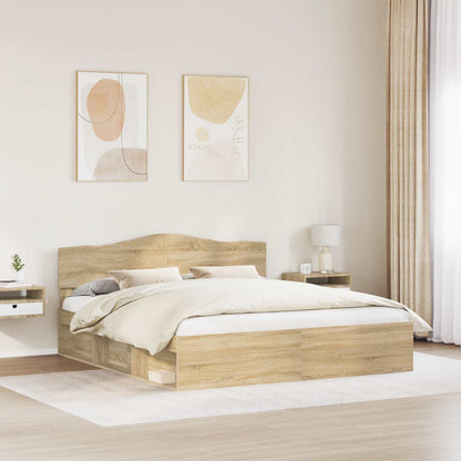 vidaXL Bed Frame with Headboard Sonoma 200 x 200 cm Solid Pine Wood 3