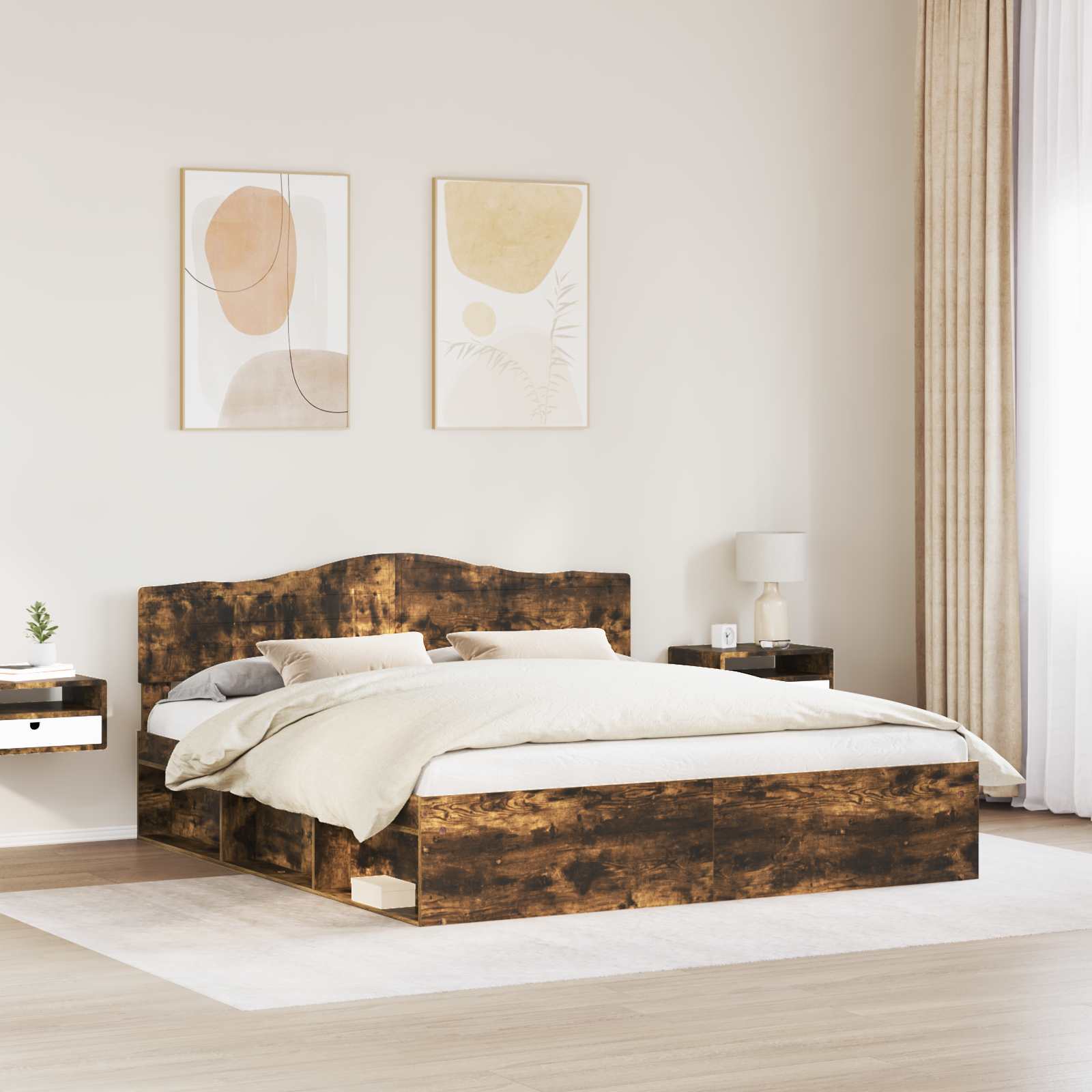 vidaXL Bed Frame Smoked Oak 200 x 200 cm Solid Pine Wood 3