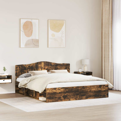 vidaXL Bed Frame Smoked Oak 200 x 200 cm Solid Pine Wood 3