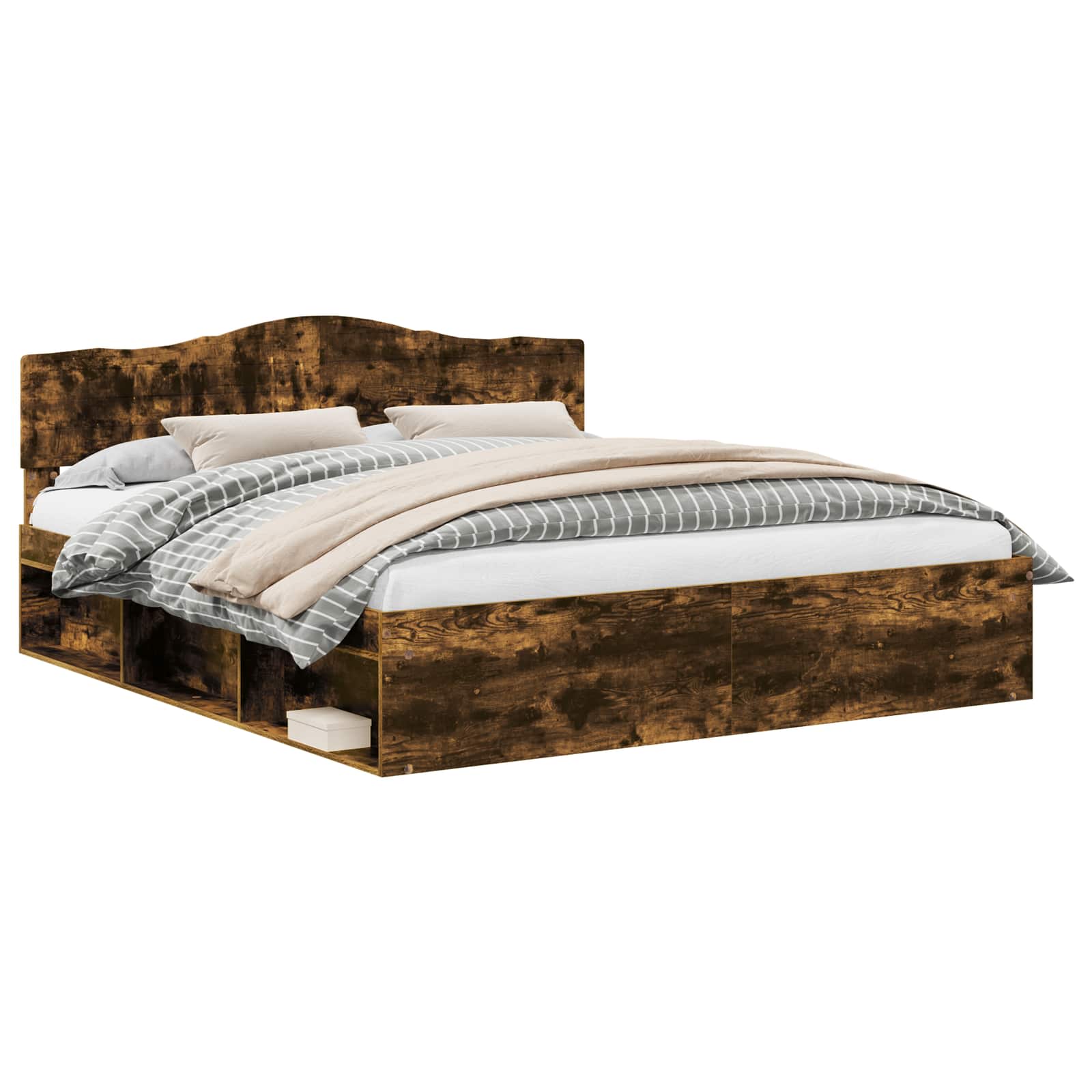 vidaXL Bed Frame Smoked Oak 200 x 200 cm Solid Pine Wood 2