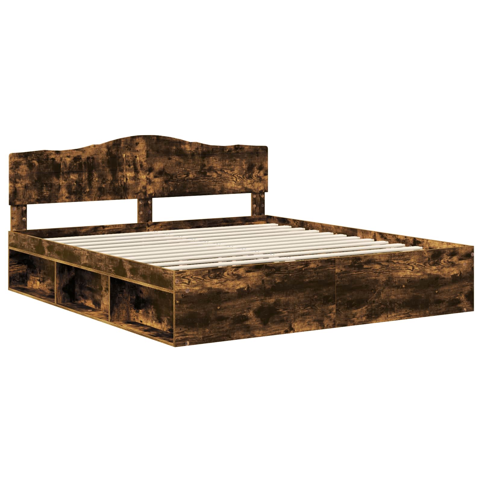 vidaXL Bed Frame Smoked Oak 200 x 200 cm Solid Pine Wood 4