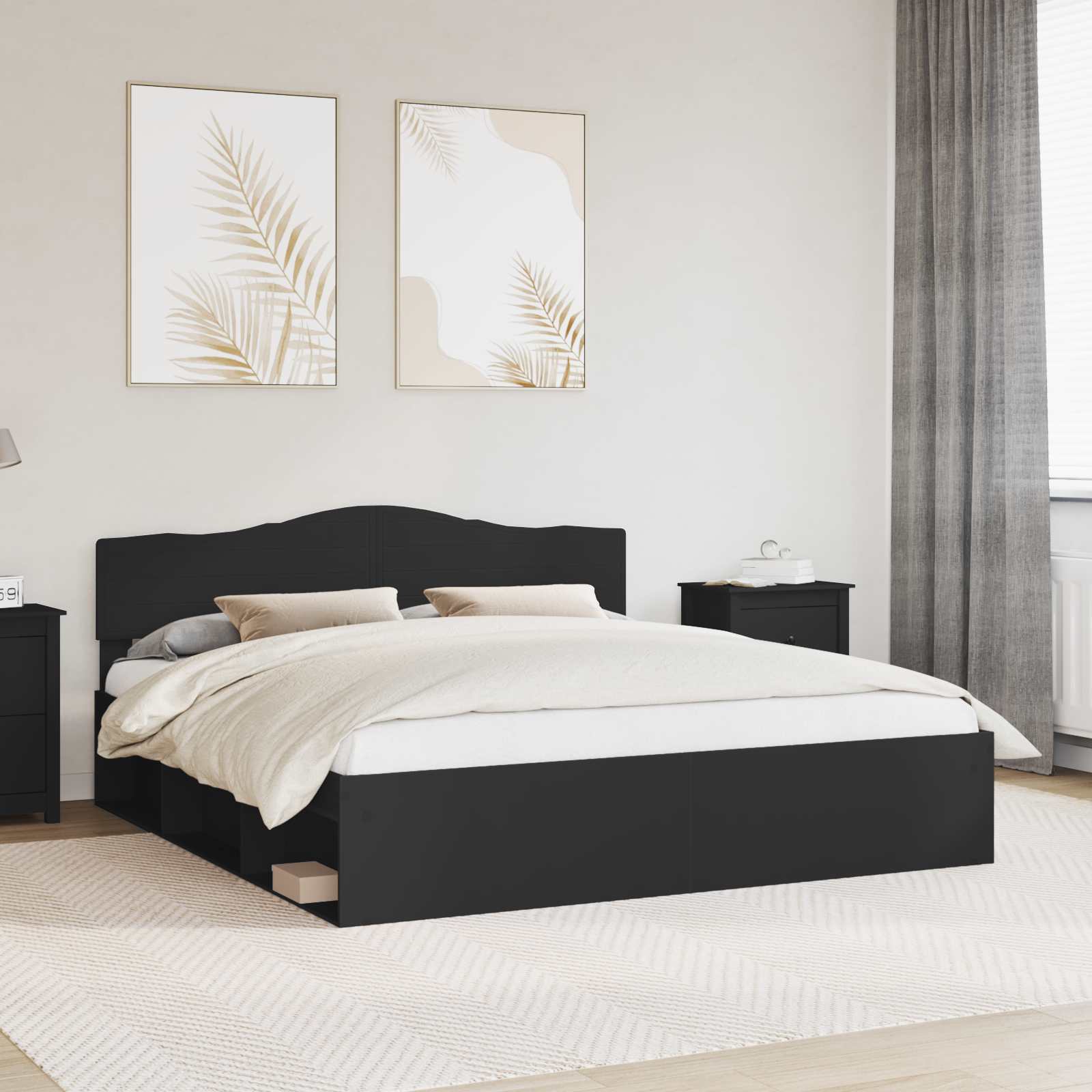 vidaXL Bed Frame with Headboard Black 180 x 200 cm Solid Pine Wood 1