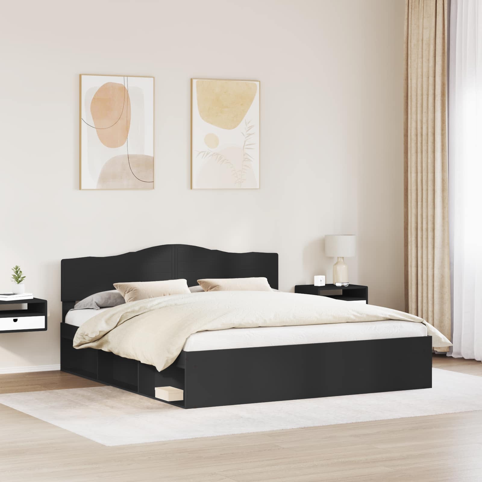 vidaXL Bed Frame with Headboard Black 180 x 200 cm Solid Pine Wood 3