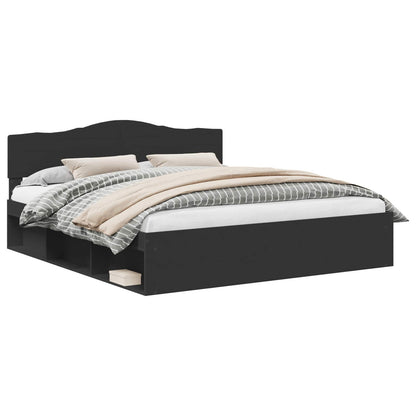 vidaXL Bed Frame with Headboard Black 180 x 200 cm Solid Pine Wood 2