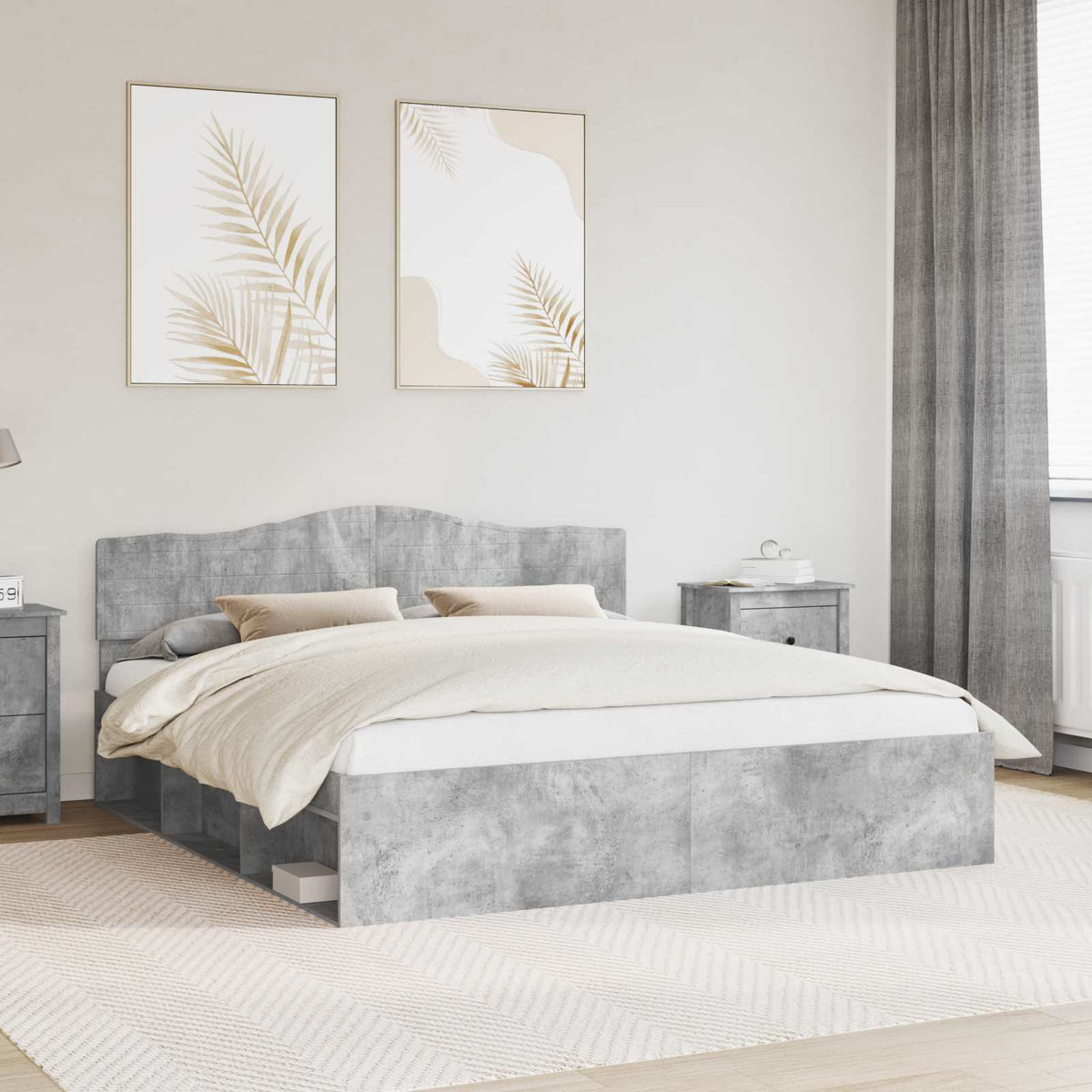Bed Frame 180 x 200 cm Solid Pine Wood Concrete grey