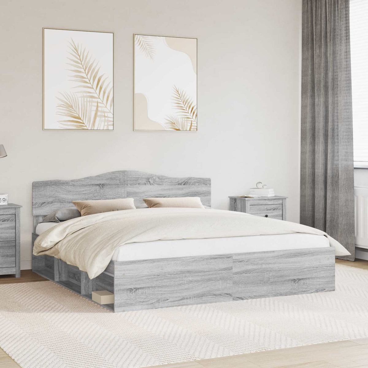Bed Frame 180 x 200 cm Solid Pine Wood Grey sonoma
