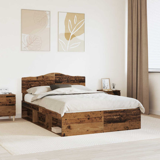 vidaXL Bed Frame with Headboard Old Wood 150 x 200 cm Solid Pine Wood 1