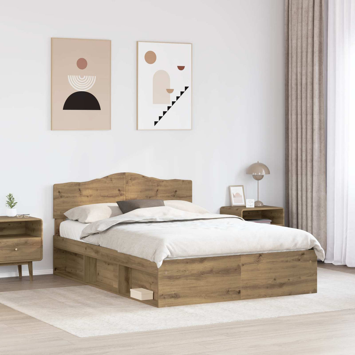 vidaXL Bed Frame Artisan Oak 150 x 200 cm Solid Pine Wood 3
