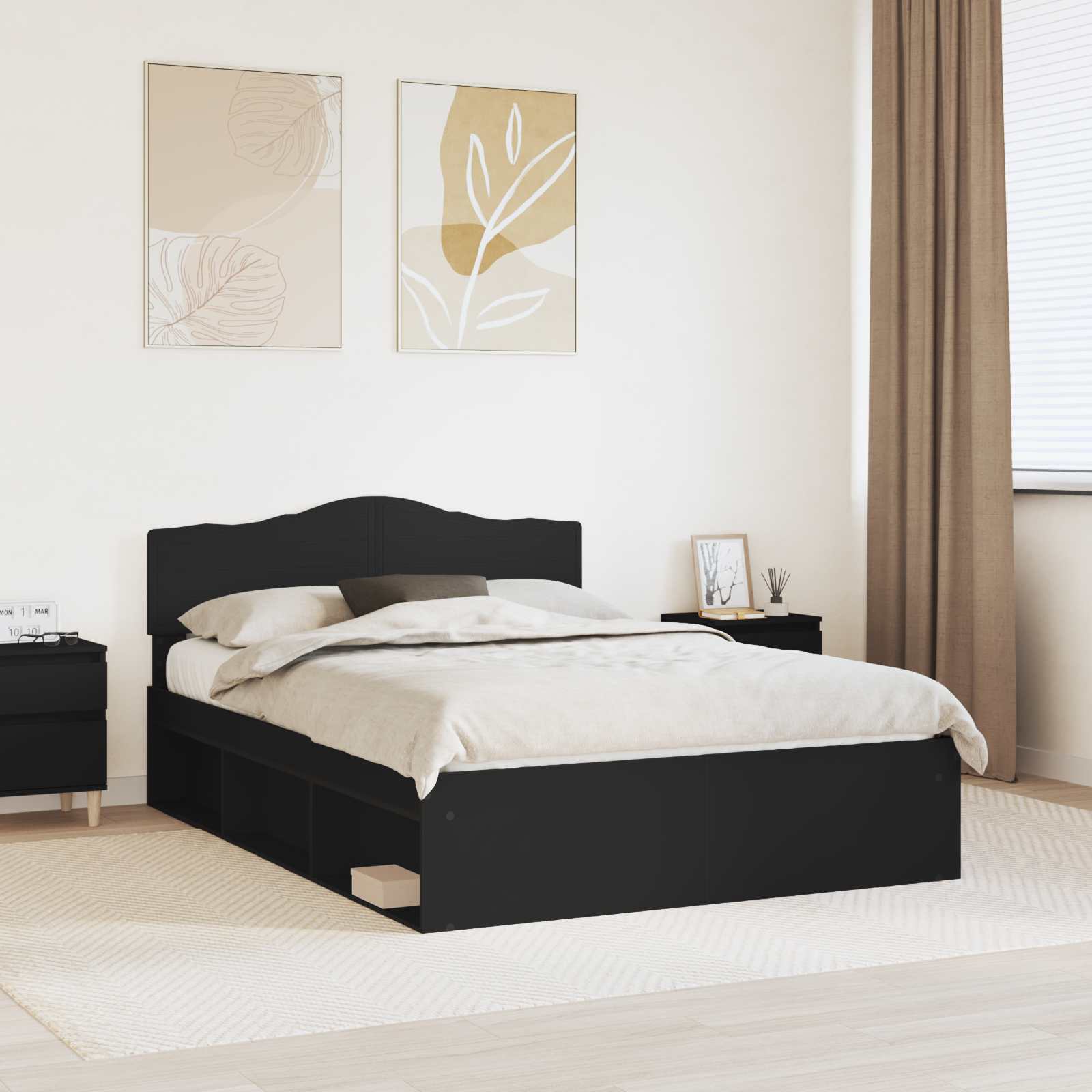 vidaXL Bed Frame with Headboard Black 140 x 200 cm Solid Pine Wood 1