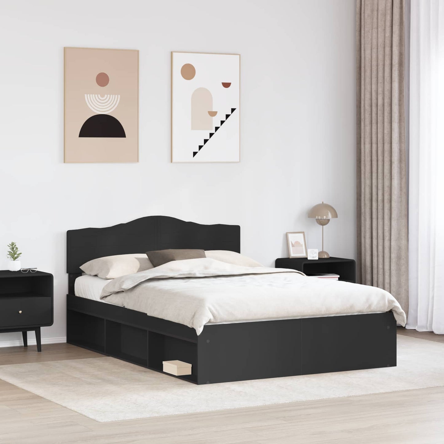 vidaXL Bed Frame with Headboard Black 140 x 200 cm Solid Pine Wood 3