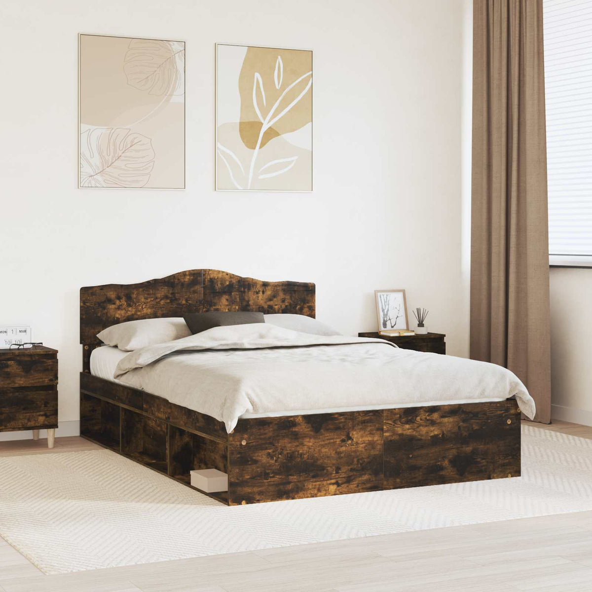Bed Frame 140 x 200 cm Solid Pine Wood Smoked oak