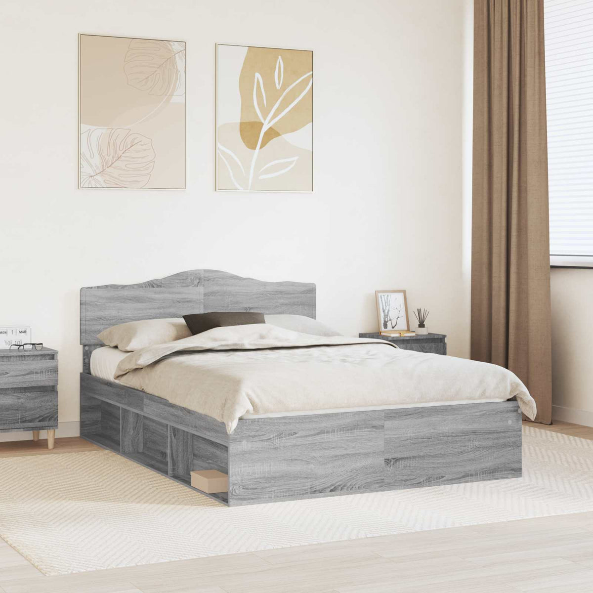 Bed Frame 140 x 200 cm Solid Pine Wood Grey sonoma