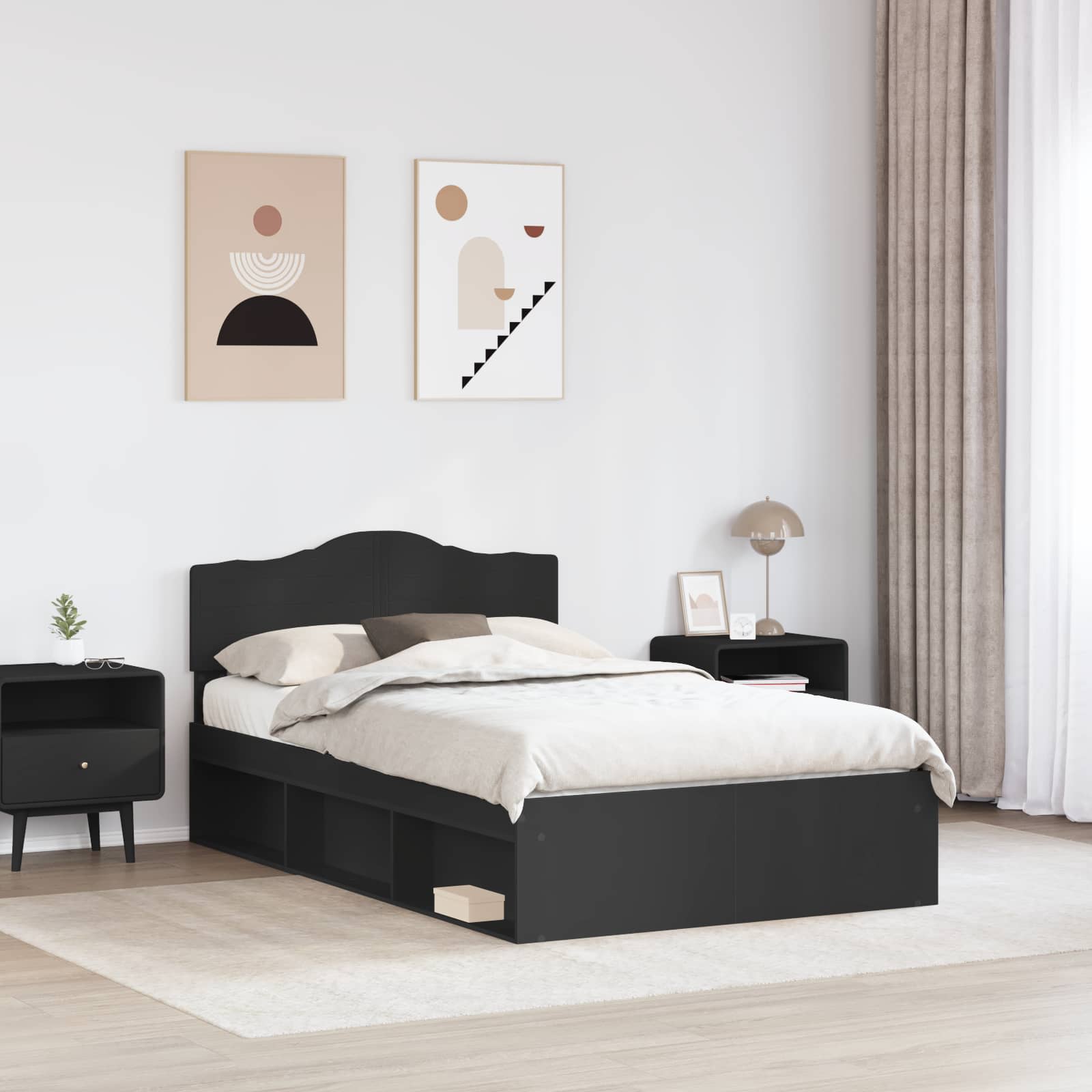 vidaXL Bed Frame with Headboard Black 135 x 190 cm Solid Pine Wood 3