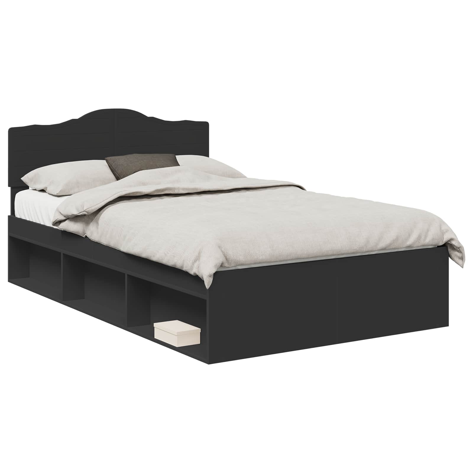 vidaXL Bed Frame with Headboard Black 135 x 190 cm Solid Pine Wood 2