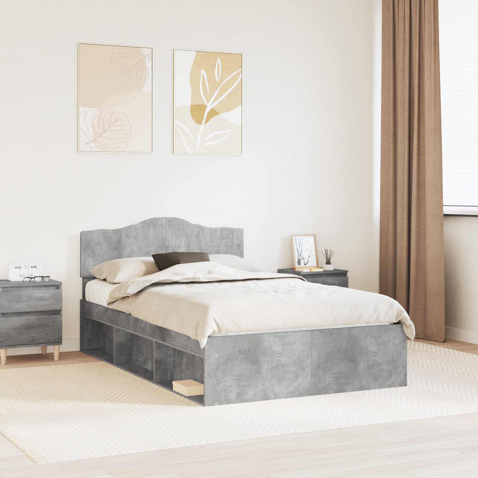 vidaXL Bed Frame Concerte Grey 135 x 190 cm Solid Pine Wood 1