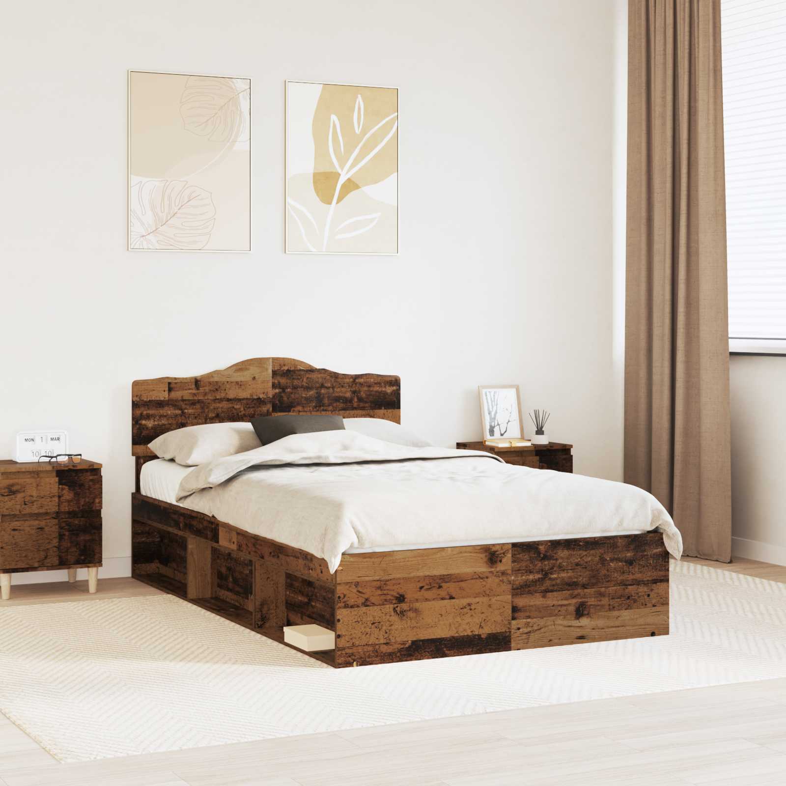 vidaXL Bed Frame with Headboard Old Wood 135 x 190 cm Solid Pine Wood 1