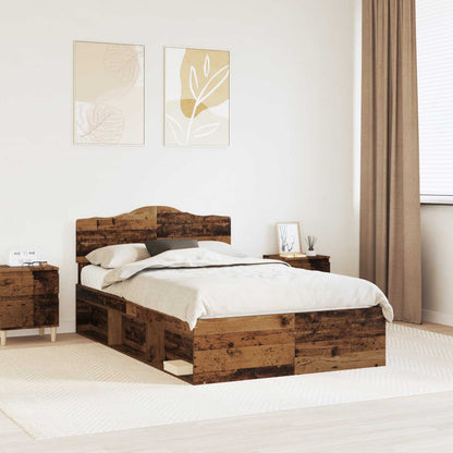 vidaXL Bed Frame with Headboard Old Wood 135 x 190 cm Solid Pine Wood 1