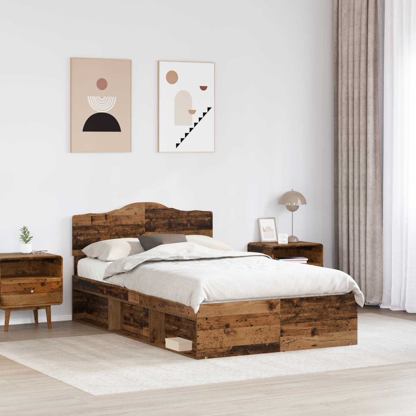 vidaXL Bed Frame with Headboard Old Wood 135 x 190 cm Solid Pine Wood 3