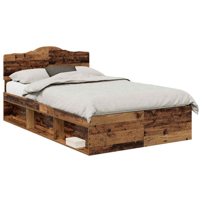 vidaXL Bed Frame with Headboard Old Wood 135 x 190 cm Solid Pine Wood 2