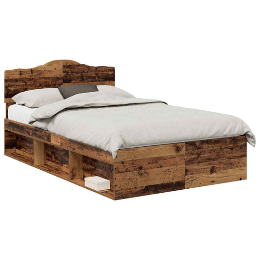 vidaXL Bed Frame with Headboard Old Wood 135 x 190 cm Solid Pine Wood 2