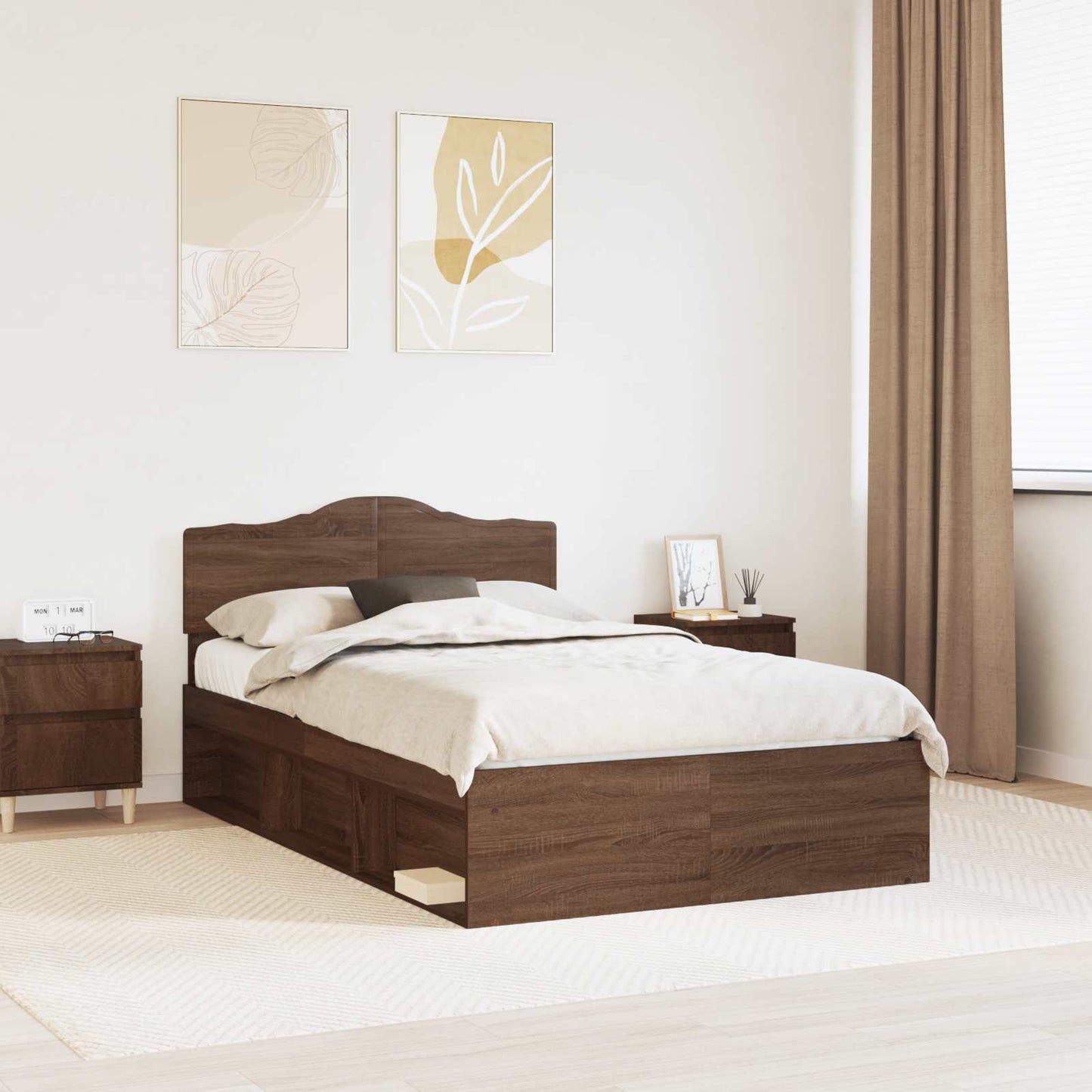 vidaXL Bed Frame with Headboard Brown Oak 120 x 200 cm Solid Pine Wood 1