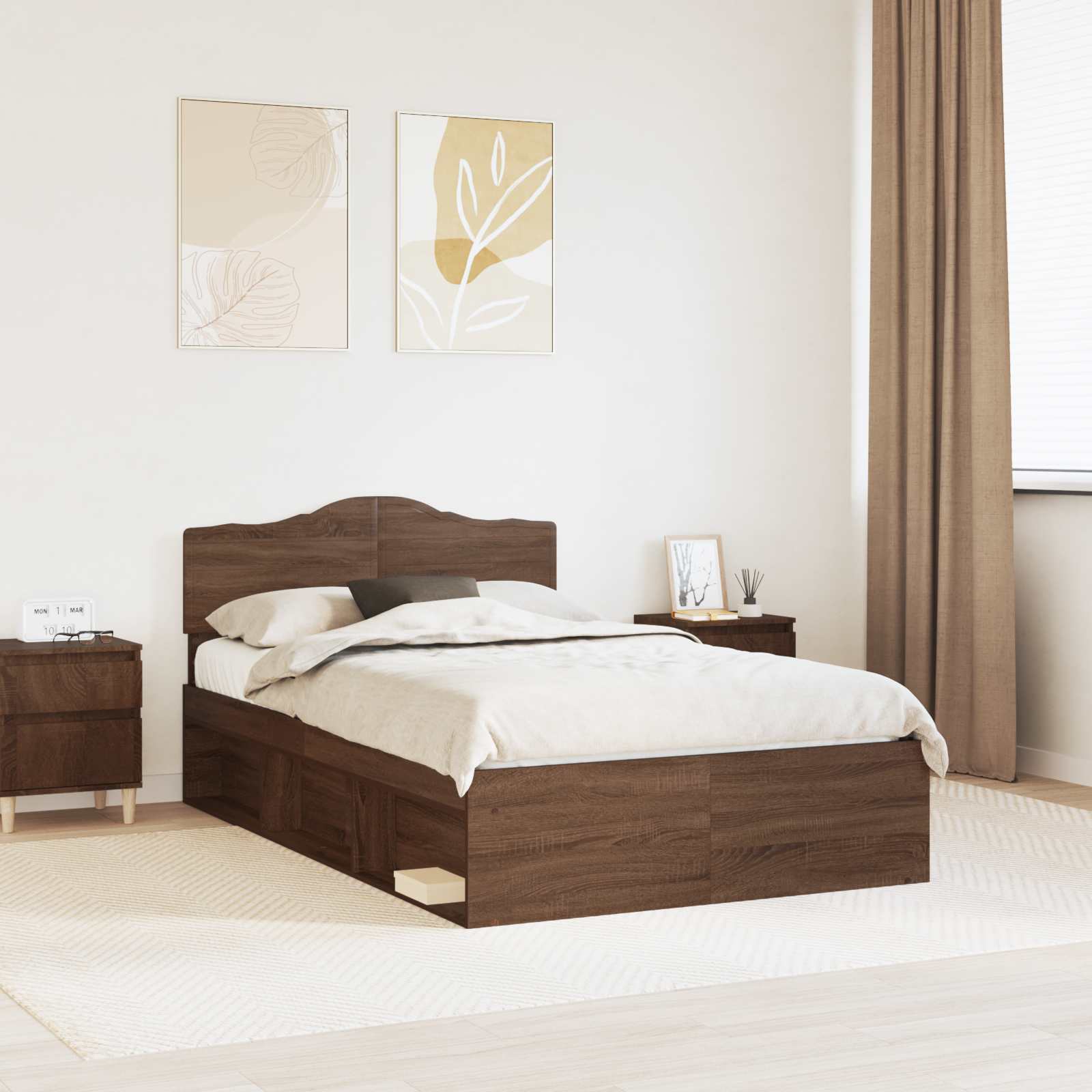vidaXL Bed Frame with Headboard Brown Oak 120 x 200 cm Solid Pine Wood 1