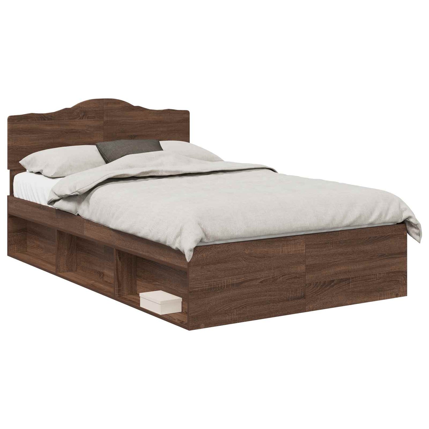 vidaXL Bed Frame with Headboard Brown Oak 120 x 200 cm Solid Pine Wood 2