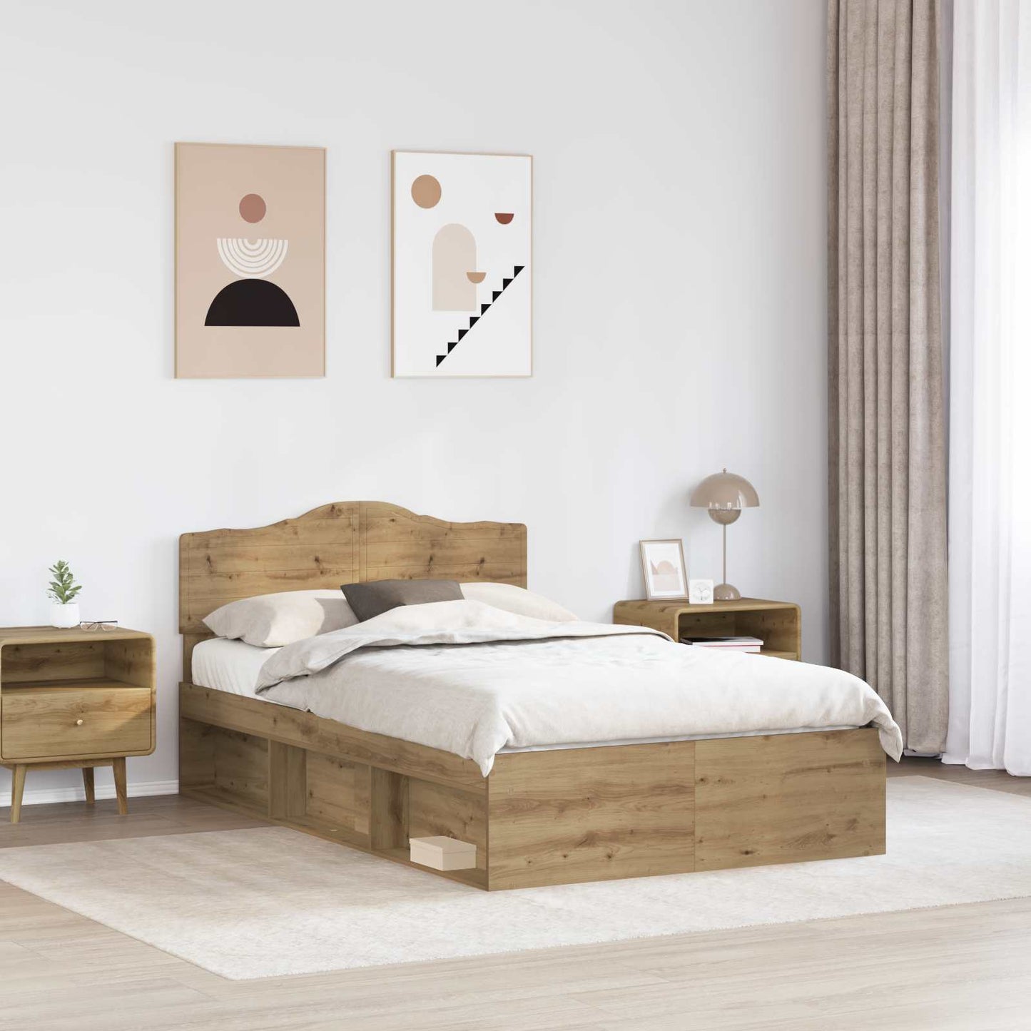 vidaXL Bed Frame Artisian Oak 120 x 200 cm Solid Pine Wood 3